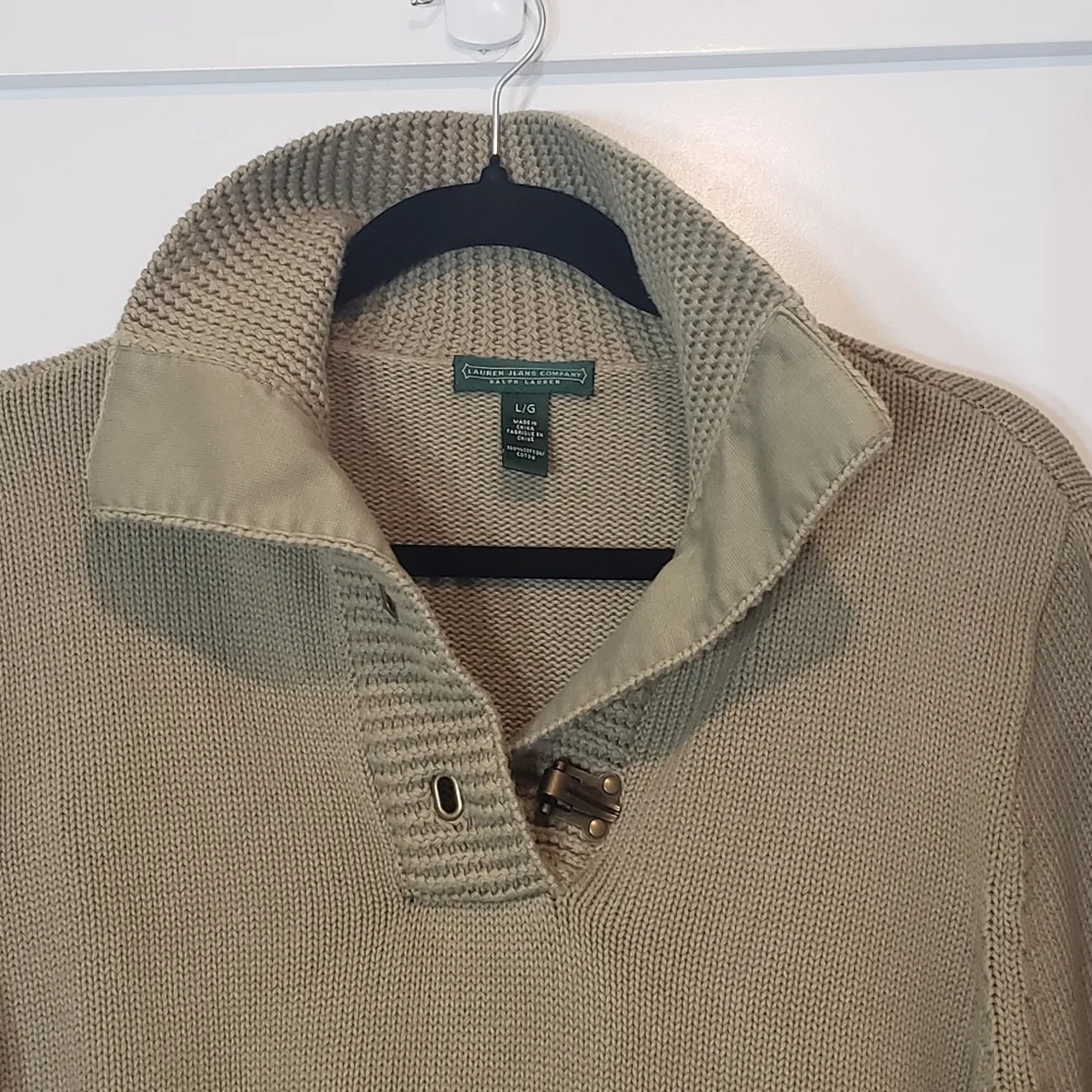 Lauren Ralph Lauren Knit Pullover Sweater Double Metal Clasps Olive Green Size L - Picture 9 of 13